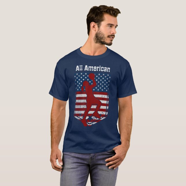 Patriotic American Basketball Vintag erschüttert T-Shirt (Vorne ganz)