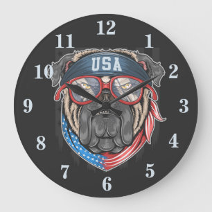 Patriotic American Bulldog Große Wanduhr