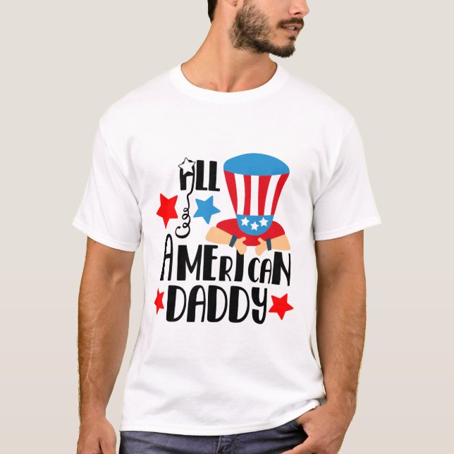 Patriotic American Daddy Word Art T-Shirt (Vorderseite)