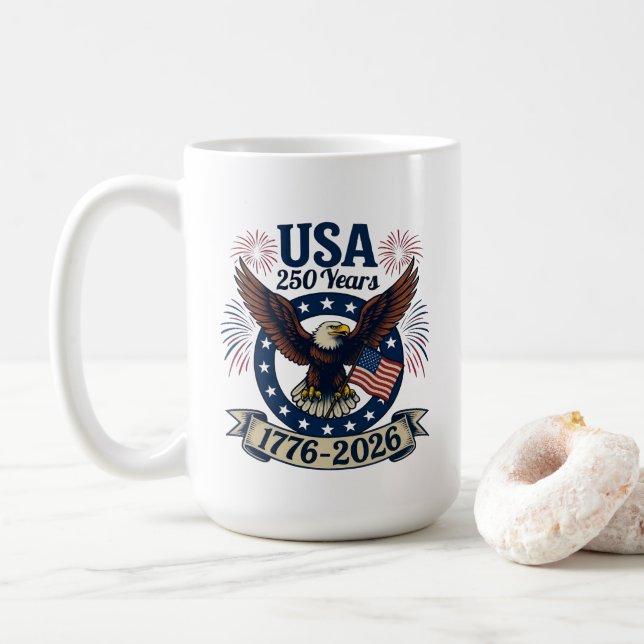 Patriotic American Eagle 250 Years 1776-2026 Kaffeetasse (Mit Donut)