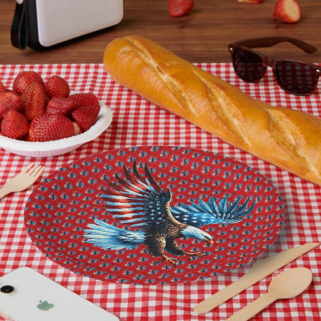 Patriotic American Eagle Red White Blue Pappteller (Picknick)
