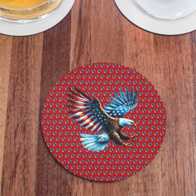 Patriotic American Eagle Red White Blue Runder Pappuntersetzer (Von Creator hochgeladen)