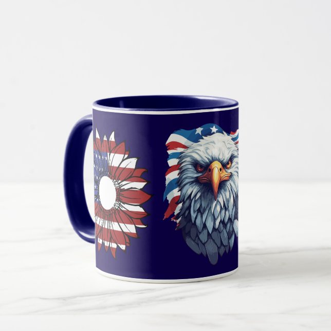 Patriotic American Eagle Sunflower Flag Navy Combo Tasse (Vorderseite Links)