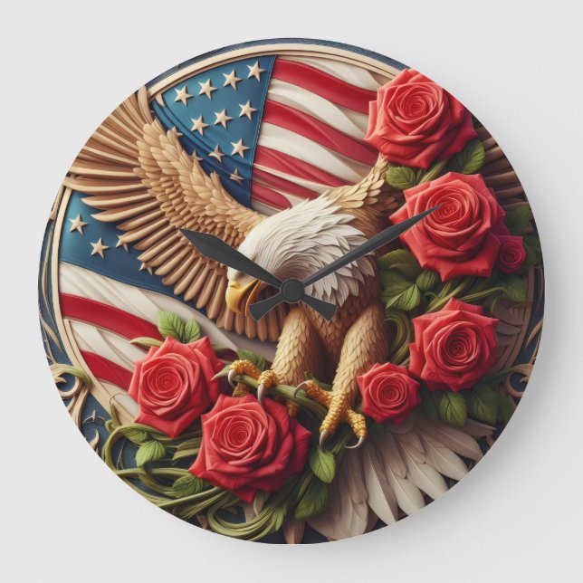 Patriotic American Eagle Wall Clock Große Wanduhr (Vorderseite)