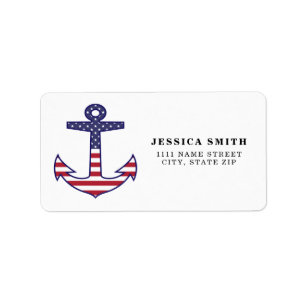 Patriotic American Flag Anchor Nautic Adressaufkleber