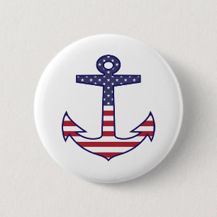 Patriotic American Flag Anchor Nautic Button