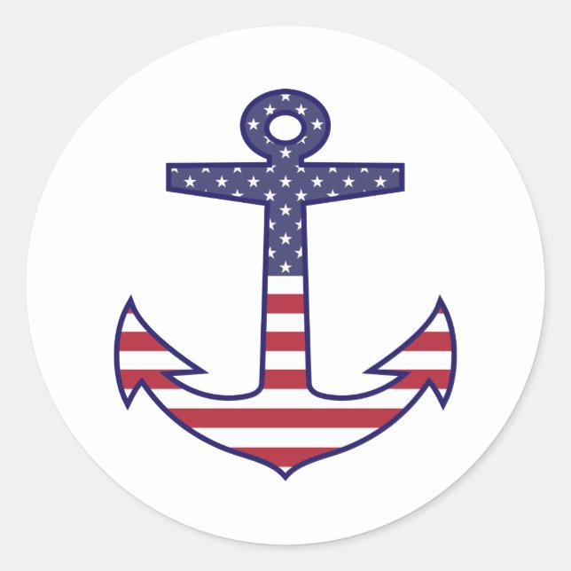 Patriotic American Flag Anchor Nautic Runder Aufkleber (Vorderseite)