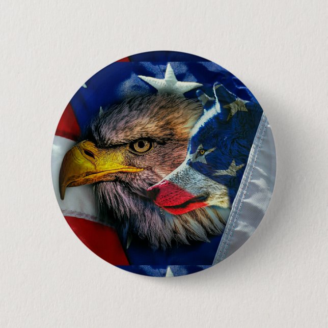 Patriotic American Flag Bald Eagle Wolf Button (Vorderseite)