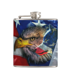 Patriotic American Flag Bald Eagle Wolf Flachmann