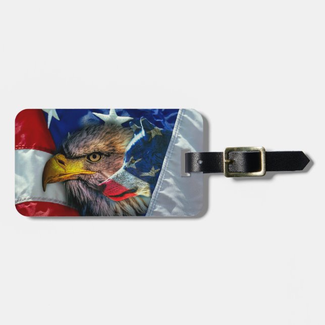 Patriotic American Flag Bald Eagle Wolf Gepäckanhänger (Vorderseite horizontal)