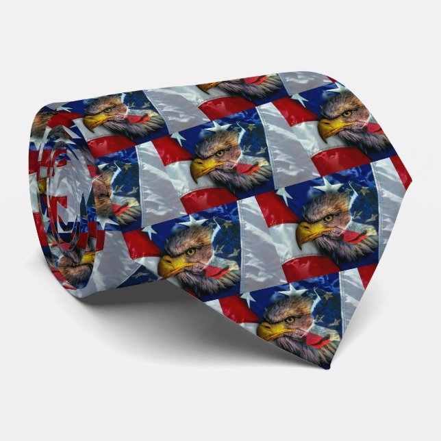 Patriotic American Flag Bald Eagle Wolf Krawatte (Gerollt)