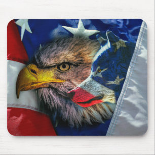 Patriotic American Flag Bald Eagle Wolf Mousepad