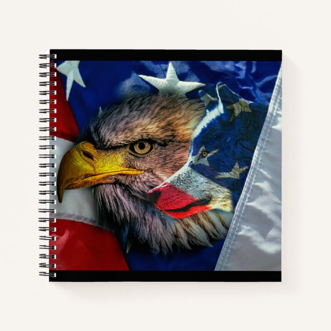 Patriotic American Flag Bald Eagle Wolf Notizbuch (Vorderseite)