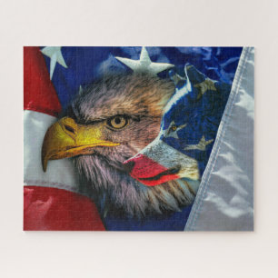 Patriotic American Flag Bald Eagle Wolf Puzzle