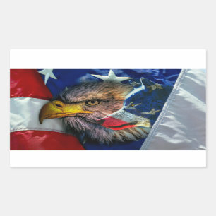 Patriotic American Flag Bald Eagle Wolf Rechteckiger Aufkleber