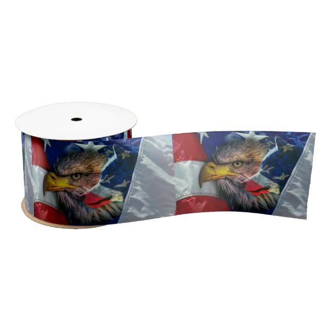 Patriotic American Flag Bald Eagle Wolf Satinband (Spule)