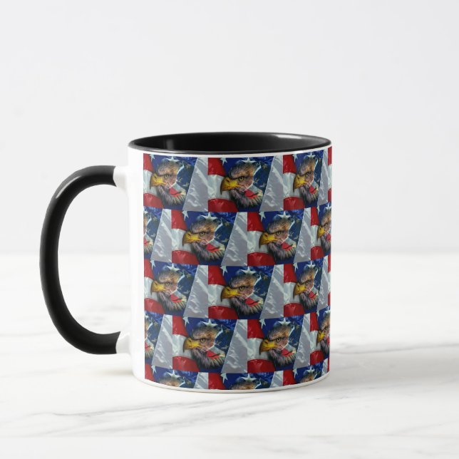 Patriotic American Flag Bald Eagle Wolf Tasse (Links)