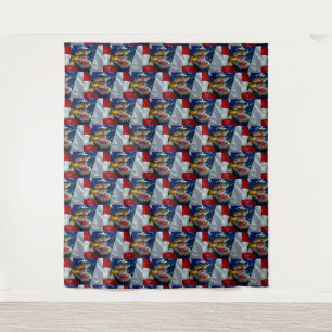 Patriotic American Flag Bald Eagle Wolf Wandteppich