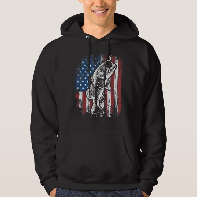 Patriotic American Flag Bass Fishing Fathing Day Hoodie (Vorderseite)