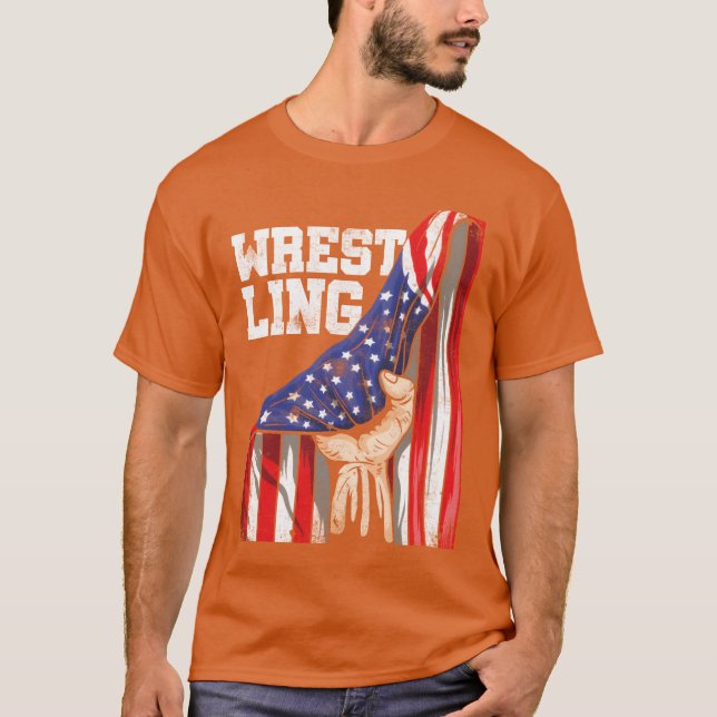Patriotic American Flag Combat Sport Wrestler vint T-Shirt (Vorderseite)