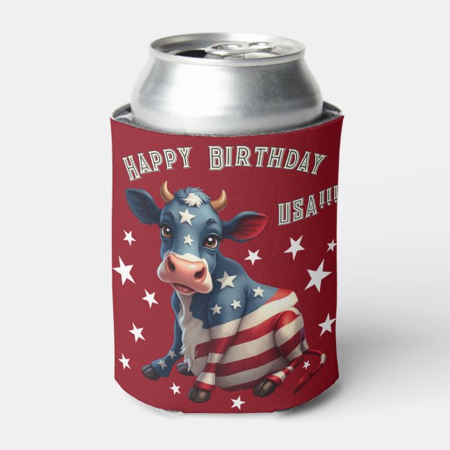 Patriotic American Flag Cow Illustration Dosenkühler (Kanne Vorderseite)