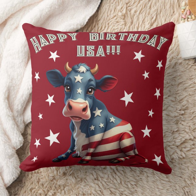 Patriotic American Flag Cow Illustration Kissen (Decke)