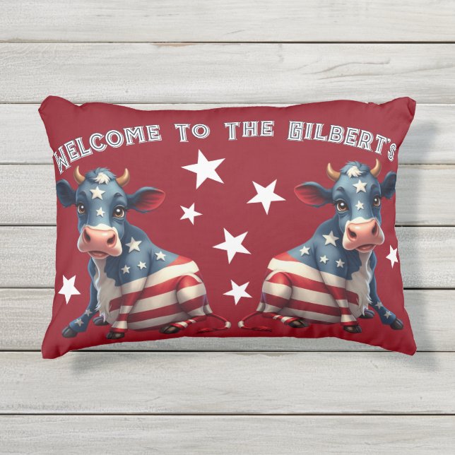 Patriotic American Flag Cow Illustration Kissen Für Draußen (Vorderseite)