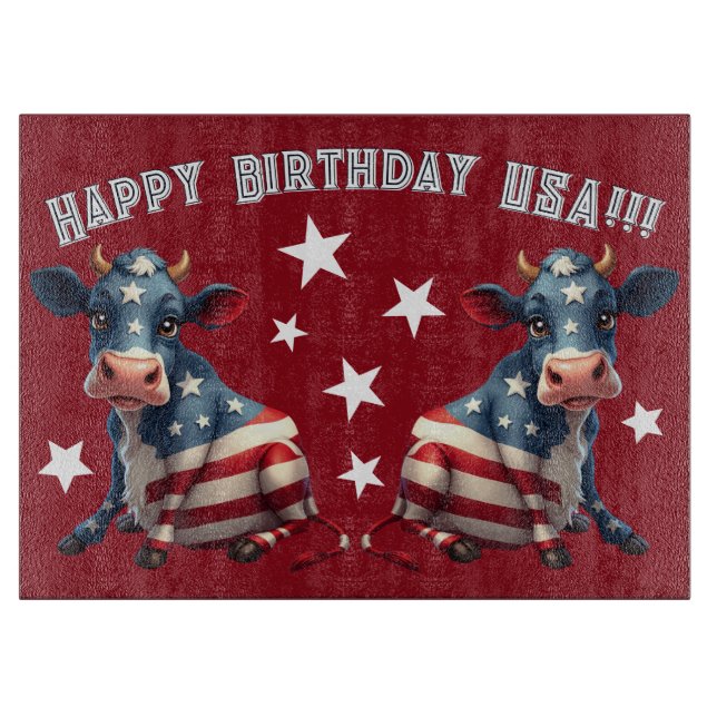 Patriotic American Flag Cow Illustration Schneidebrett (Vorderseite)