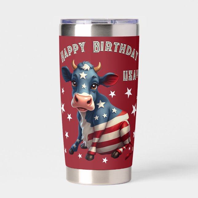 Patriotic American Flag Cow Illustration Thermobecher (Vorderseite)