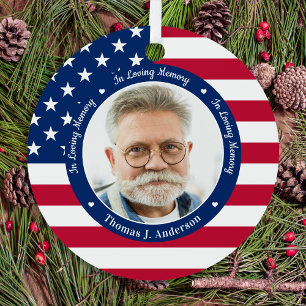 Patriotic American Flag Custom 2 Foto Memorial Ornament Aus Metall