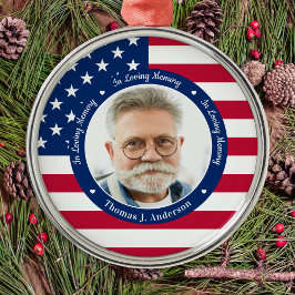 Patriotic American Flag Custom 2 Foto Memorial Ornament Aus Metall