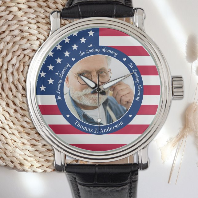 Patriotic American Flag Custom Foto Memorial Armbanduhr (Von Creator hochgeladen)