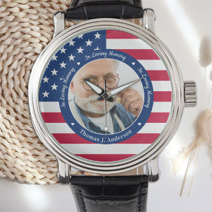 Patriotic American Flag Custom Foto Memorial Armbanduhr