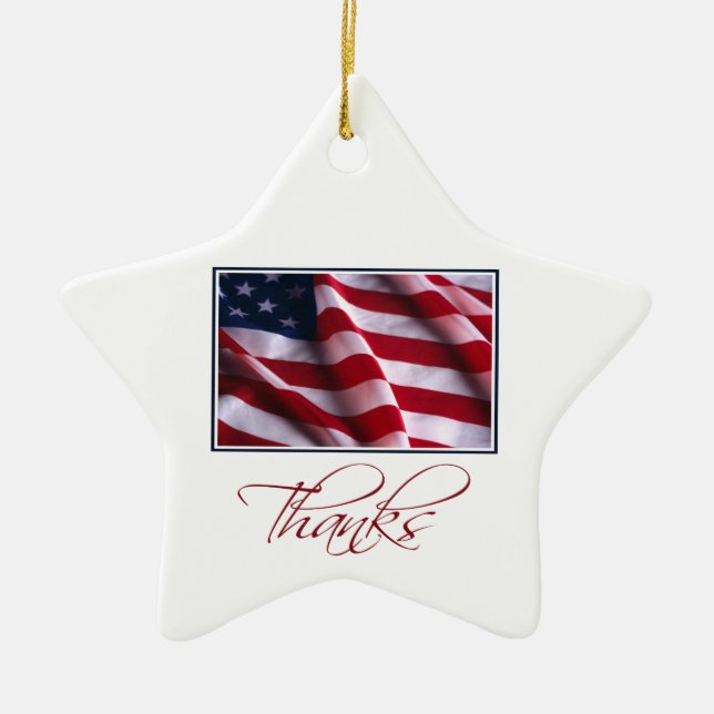 Patriotic American Flag Danke an Red Keramikornament (Vorne)