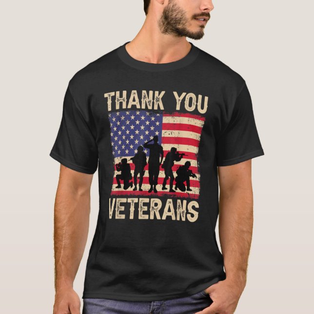 Patriotic American Flag Danke Veterans für Männer T-Shirt (Vorderseite)