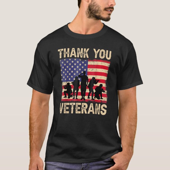 Patriotic American Flag Danke Veterans für Männer T-Shirt (Vorderseite)
