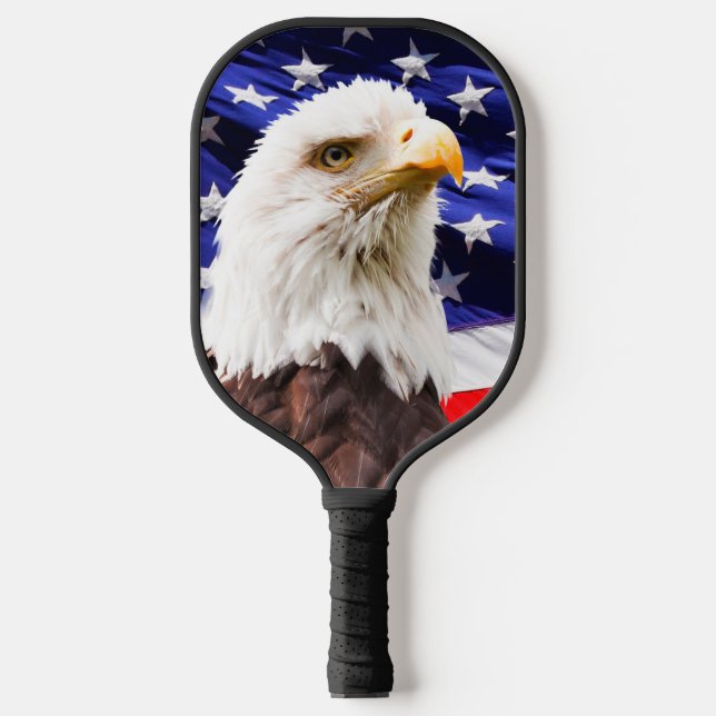 Patriotic American Flag Eagle Monogram Pickleball Schläger (Vorderseite)