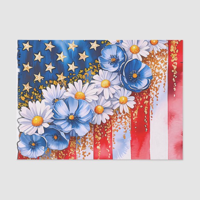 Patriotic American Flag Floral Glitter Seidenpapier (Vorderseite)