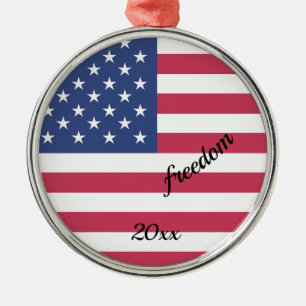 Patriotic American Flag Freedom Editable Ornament Aus Metall