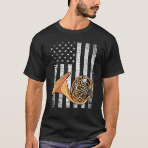 Patriotic American Flag French Horn Player T-Shirt