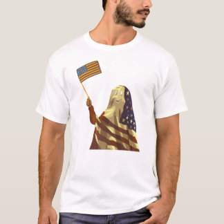 Patriotic American Flag Ghost Halloween T-Shirt