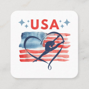 Patriotic American Flag Gymnastics Design für die  Quadratische Visitenkarte