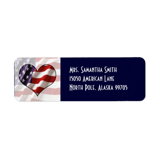 Patriotic American Flag Herzenaufschrift Label (Vorne)