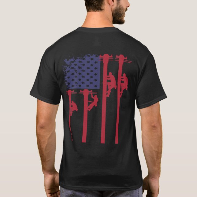 Patriotic American Flag Lineman T-Shirt (Rückseite)