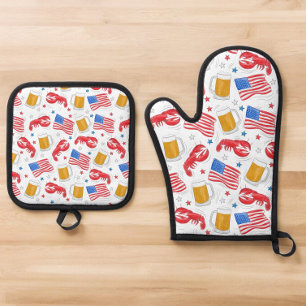 Patriotic American Flag Lobsters Beers Stars Ofenhandschuh & Topflappen-Set