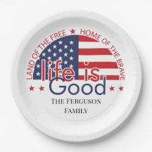 Patriotic American Flag Paper Plate