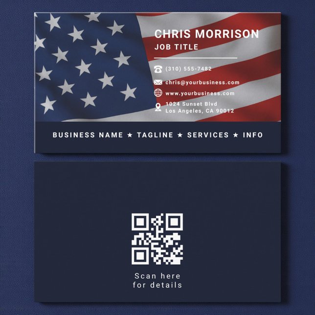 Patriotic American Flag QR Code Professional Visitenkarte (Von Creator hochgeladen)