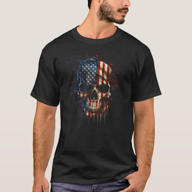 Patriotic American flag skull 4th of July independ T-Shirt (Vorderseite)