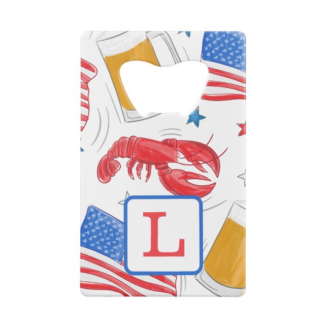 Patriotic American Flag Star Lobster Beer Monogram Geldbeutel Flaschenöffner (Rückseite)