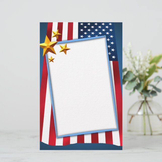 Patriotic American Flag Stationery Briefpapier (Stehend Vorderseite)